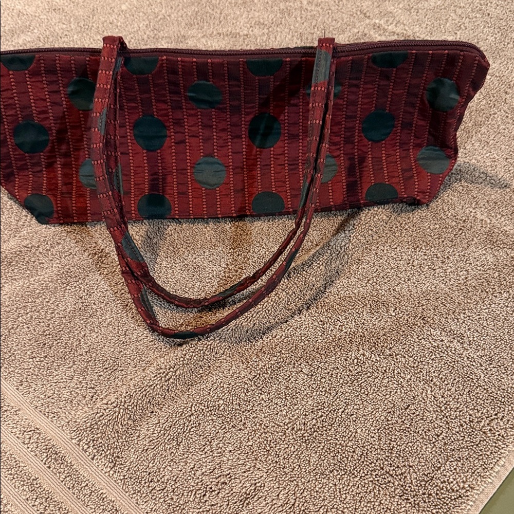 Stylish Burgundy and Black Polka Dot Tote Bag